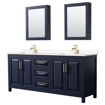 80" Double Vanity Dark Blue, Vein Carrara Cultured Marble Top, Sinks, Cabinets
