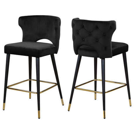 Kelly Velvet Stool (Set of 2), Black