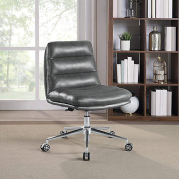 Swivel Office Chair, Armless Design With Padded Faux Leather Backrest, Pewter