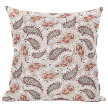 18" Red Beige Boho Paisley Zippered Suede Throw Pillow