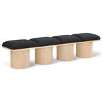 Meridian Furniture - Pavilion Black Boucle Fabric Bench, Black, Natural Finish, 72" W X 15.5" D X 17.5" H - Bring valuable seating and remarkable style to your space with this black Pavilion boucle fabric bench, an exquisite balance of style and usability for the entryway, bedroom, and beyond. Crafted from oak veneer with a natural finish, this bench has a 4-inch-thick seat cushion that's channel-tufted for a touch of luxury. The bench's columnar bases add a dash of art deco design, making it a captivating focal point in any room.