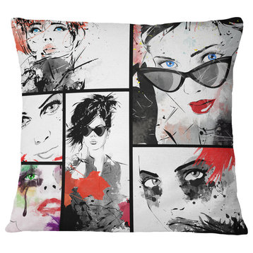 Beautiful Faces Collage Abstract Portrait Throw Pillow, 16"x16"