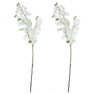 Set Of 2 Faux Cherry Blossom Stem 40"H, White