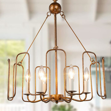 Gold Chandelier, 6-Light Farmhouse Pendant Light for Dining Room