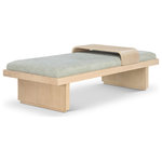 Meridian Furniture - Arlington Chenille Fabric Upholstered Bench, Green, Natural Finish - Bring home this versatile mint green Arlington chenille fabric bench, a fusion of comfort and functionality and form meets function. Upholstered in soft mint green chenille fabric that feels great against the skin and is easy to care for, this cozy, luxurious bench has a solid wood base with a rich natural finish for sturdiness, durability, and timeless appeal. A moveable sliding wooden tray on this mid-century modern bench offers both convenience and versatility for your space.