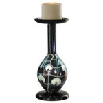 Dale Tiffany - Dale Tiffany PG70344 Seaside Heights - 11.5" Decorative Candle Holder - Our Seaside Heights Series is a kaleidoscopic blend of purple, green, blue, yellow and red. Made of hand blown Favrile art glass, a white swirl runs throughout the pattern, which gives the series its decidedly retro feel. This tall candleholder features a globe shaped base with an elongated neck that supports the candle plate, which is large enough to display almost any pillar candle. Delightful shown alone or in pairs, this makes a wonderful gift for a graduation, sweet 16th birthday or Quinceanera.   Cube: 0.47Seaside Heights 11.5" Decorative Candle Holder Hand Blown Art *UL Approved: YES *Energy Star Qualified: n/a  *ADA Certified: n/a  *Number of Lights:   *Bulb Included:No *Bulb Type:No *Finish Type:Hand Blown Art