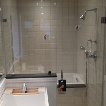 Showerguard UltraWhite Inline with Kneewall Frameless Glass Enclosure done by Ex