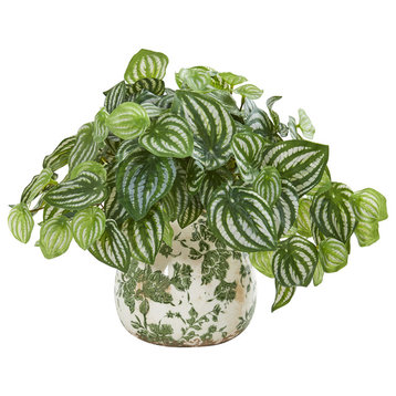 Watermelon Peperomia Artificial Plant in Vase, Real Touch