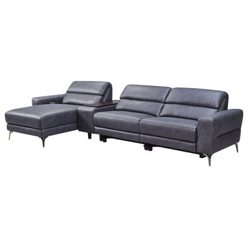 Laramie Charcoal Grey Vegan Leather Left Facing Sectional With Power Recliners