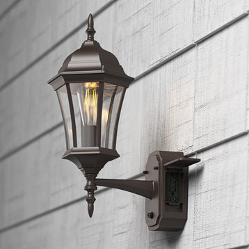 Modern 1-Light Dusk to Dawn Sensor Outdoor Wall Sconce with GFCI Outlet