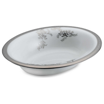 Wedgwood Vera Lace-Platinum 9" Oval Vegetable Bowl, Fine China Dinnerware