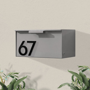 Short Stack Wall Mounted Mailbox + House Numbers, Gray, Black Font