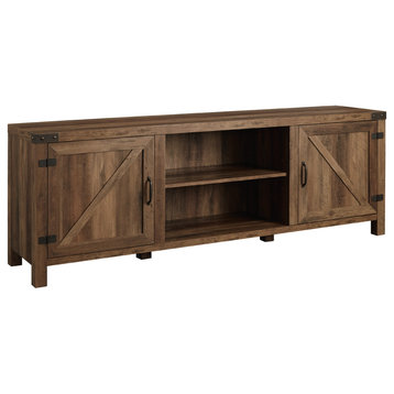 70" Farmhouse TV Stand with Barn Doors, Rustic Oak
