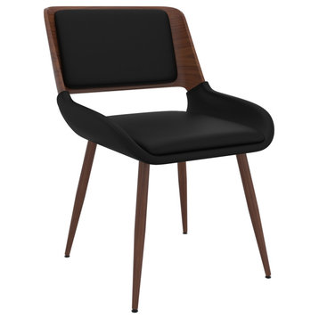 Mid-Century Modern Faux Leather Side Chair, Black