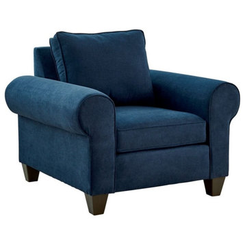 Picket House Furnishings Sole 42"W Wood & Fabric Accent Chair in Jessie Navy