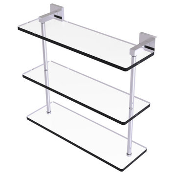 Montero 16" Triple Tiered Glass Shelf, Satin Chrome