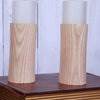 Handmade Cylinder Wooden Candle Holder With Glass Shade Set of 2