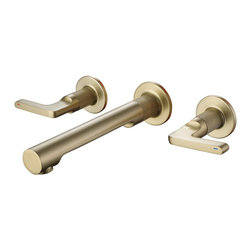 RBROHANT - Two Handles Wall Mounted Bathroom Sink Faucet, Solid Brass, Brushed Gold - Bathroom Sink Faucets