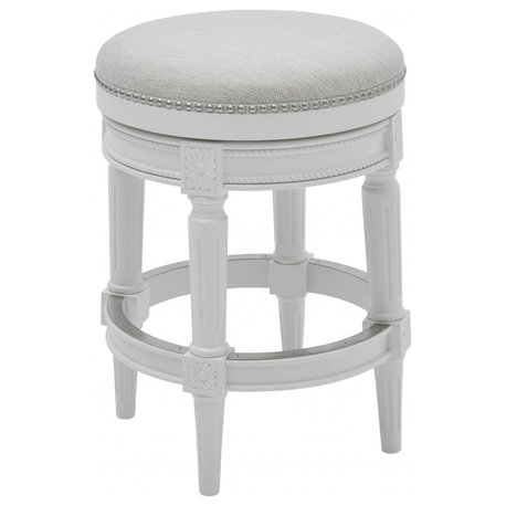 Counter Height Round Counter Stool In Alabaster White Fabric