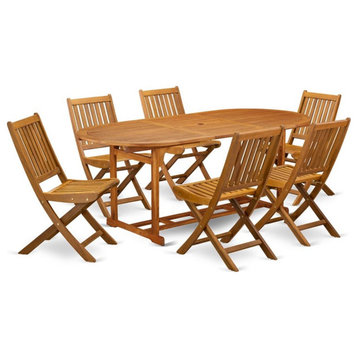East West Furniture Beasley 7-piece Patio Dining Set w/ Slat Back in Natural Oil