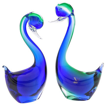 GlassOfVenice Murano Glass Swans Family - Pair