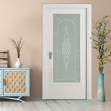 Interior Wood Door with Glass Insert in 8 Different Full-Pivate Designs, 26" X 8