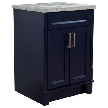 25" Single Sink Vanity, Blue Finish With Gray Granite And Rectangle Sink