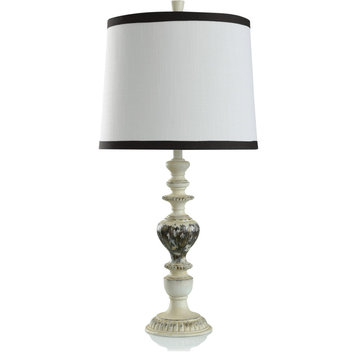 Iuka Farmhouse Table Lamp, Ivory and Brown Distressing