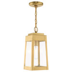 Livex Lighting - Livex Lighting Satin Brass 1-Light Outdoor Pendant Lantern - This updated industrial design comes in a tapering solid brass satin brass frame with a sleek, straight-lined look and features clear glass panels.