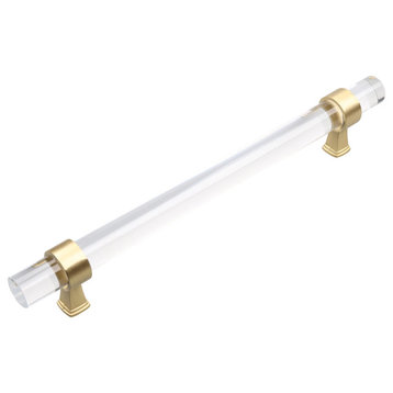 6-1/4" Center Clear Acrylic Cabinet Hardware Pull, Set of 20, Satin Gold