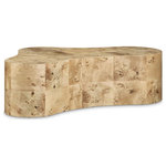 Meridian Furniture - Zaire Coffee Table, Beige - Add this Zaire Burl Coffee Table to your room for an instant refresh. Specially designed to garner instant attention from all who behold it, Its unique art deco design and natural wood grain variation make it a focal point from all angles. Constructed with solid wood and MDF with oak veneers, this table has a rich burl finish that's modern, elegant, and sleek, making it a contemporary charmer in your living room or elsewhere.