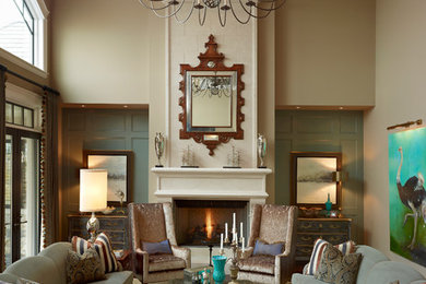 Example of a transitional living room design in Toronto with no tv
