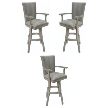 Home Square 34" Swivel Wood Tall Bar Stool with Arms in Natural Fun - Set of 3