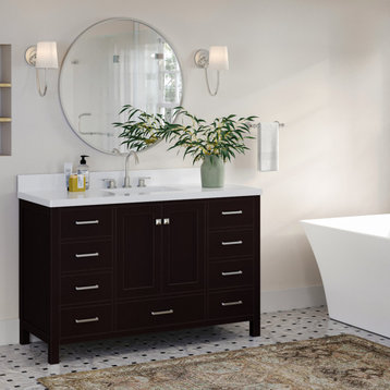 ARIEL Cambridge 55" Rectangle Sink Bathroom Vanity Quartz Top, No Mirror