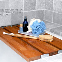 29" x 15" Removable Tri-Fold Tub Seat, White Molded 4" Slats, Teak Wood