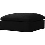 Meridian Furniture - Serene Linen Textured Fabric Deluxe Comfort Modular Ottoman, Black - There's lots to love about the Serene linen textured deluxe cloud-like comfort modular collection, and this piece is not an exception. The soft black linen textured fabric is cozy and sleek to the touch while the overstuffed down/feather cushions provide gentle support so you can relax and unwind like a VIP. Customize your seating with this modular set by adding the pieces you like most. Latches under each piece make it easy to snap them into position for a look that's modern yet welcoming.
