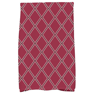 Diamond Dots Holiday Geometric Print Kitchen Towel, Cranberry
