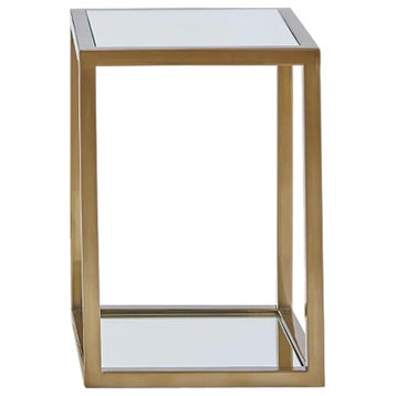 Minimalist Mirrored Square Brass Metal Pedestal Stand  Table Planter Open 20"