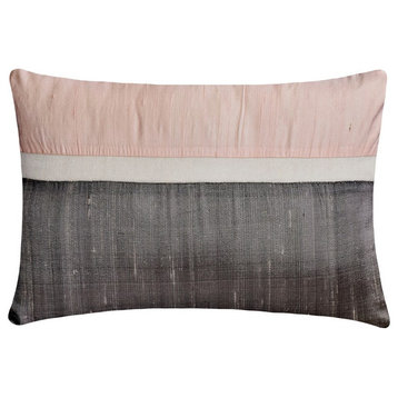 Light Pink Silk Patchwork 12"x14" Lumbar Pillow Cover - Plush Light Pink Silk