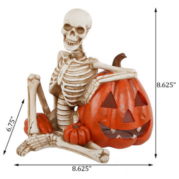 Skeleton & Pumpkin W/ Color Changing Led Lights, Ployresin Ft-2633E