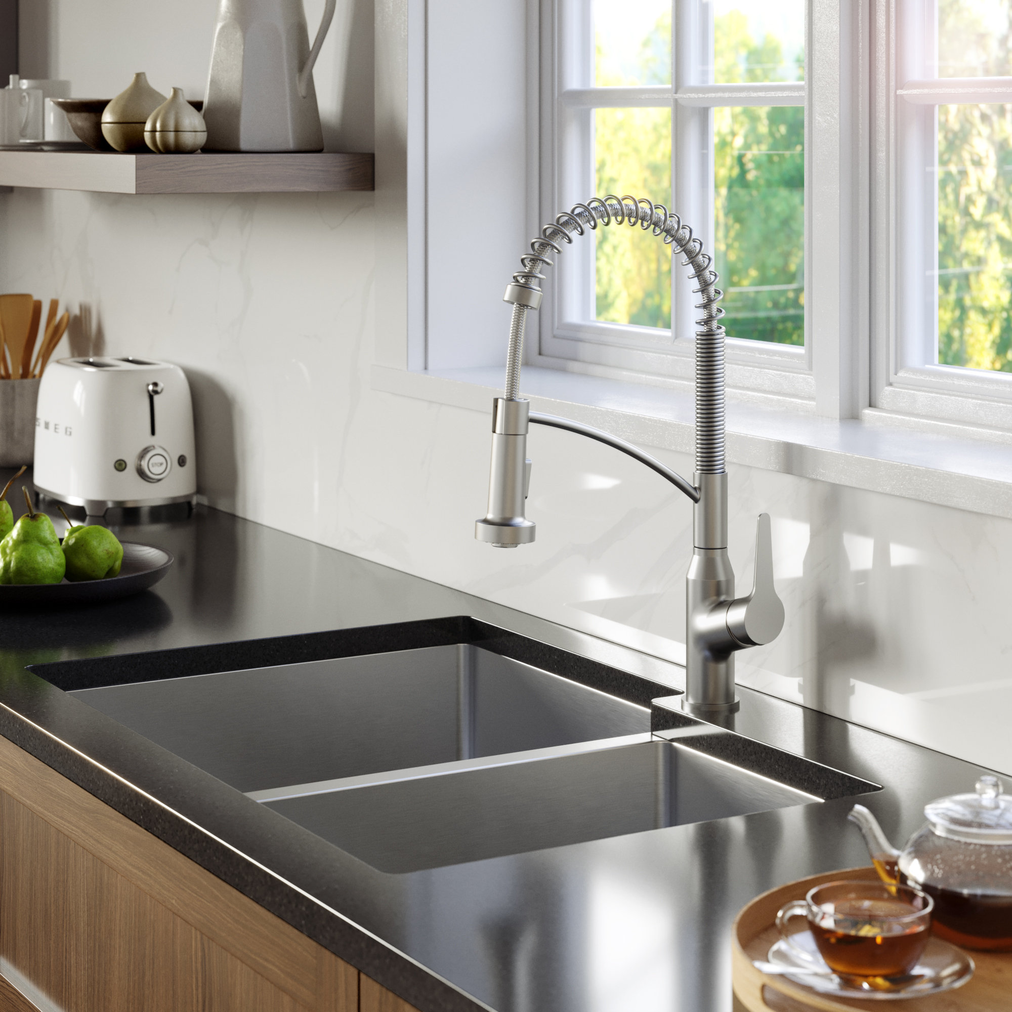 Karran Undermount Stainless Steel 33" 16-Gauge Double Bowl 60/40 Sink Kit
