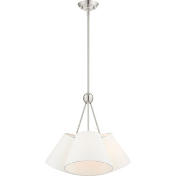 Prato Shaded Chandelier - Brushed Nickel, Hand Crafted Off White Fabric Hardback