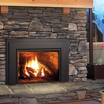 E44 Gas Fireplace - HD Log Set, Ledgestone Liner, and Contemporary Surround