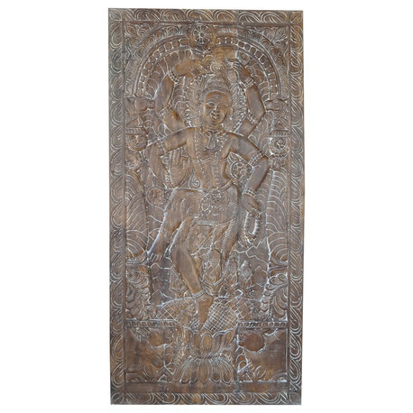 Consigned Vintage Carved Panel Hindu Diety Shiva Wall art Wood Sliding Door 72