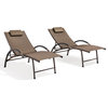 2PCS Outdoor Folding Reclining Chaise Lounge Chair, Brown