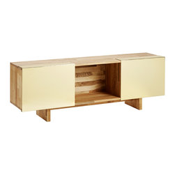 LAXseries 3X Shelf with polished brass sliding covers - Entertainment Centers And Tv Stands