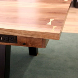 Walnut Work Table with Built-in USB/Power Outlets - Desks And Hutches