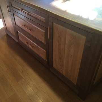 Walnut and Cherry Kitchen Island with Matching Pot Rack