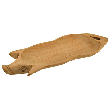 Hand Carved Pig Shaped Decorative Wooden Serving Tray 15 Inch