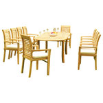 Teak Deals - 11-Piece Outdoor Teak Dining Set: 94" Oval Ext. Table, 10 Mas Stacking Arm Chair - Set includes: 94" Double Extension Oval Dining Table and 10 Stacking Arm Chairs.
